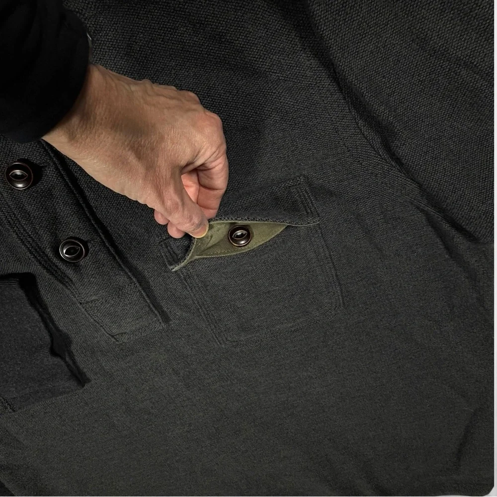 Eddie Bauer Charcoal Long Sleeve Henley Sweater‎ Shirt High Neck Button 1/4 XL - Picture 5 of 16
